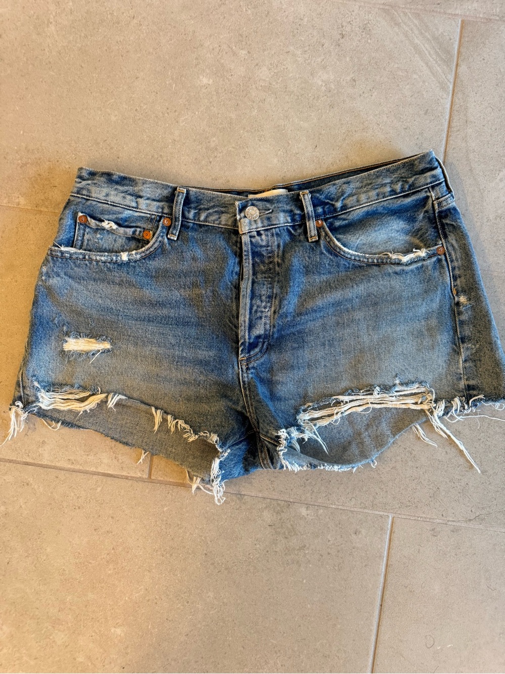 Agolde Blue Distressed Cutoff Jean Shorts